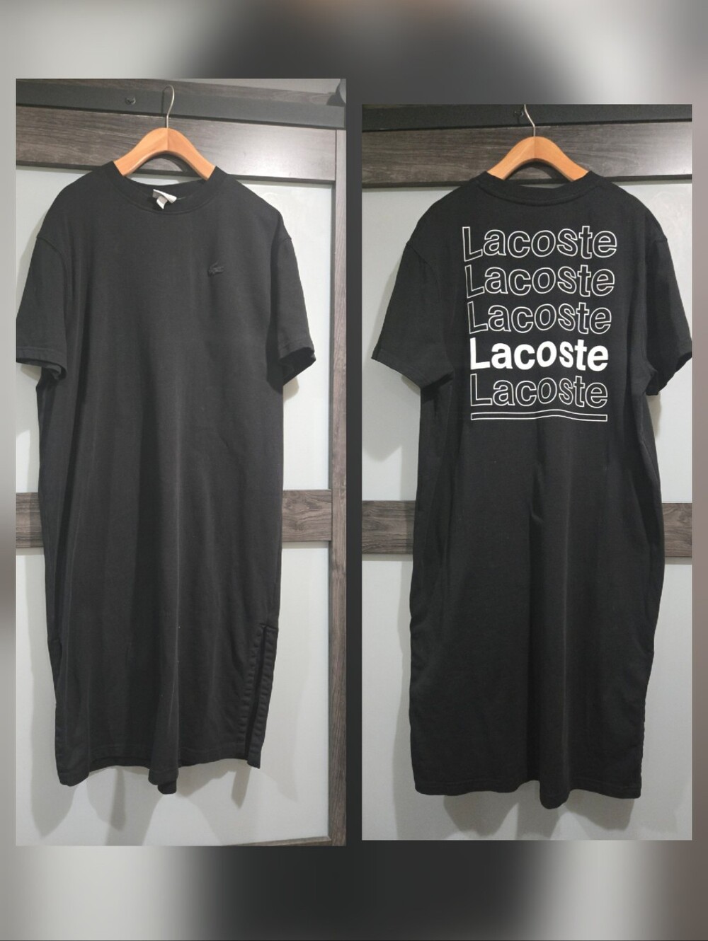 Lacoste L!ve Print Black t-shirt Midi dress 100% Cotton Size 42